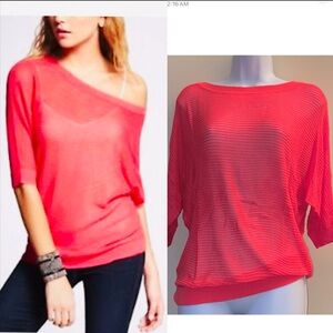 New Express sweater dolman open knit net express top mesh coral top